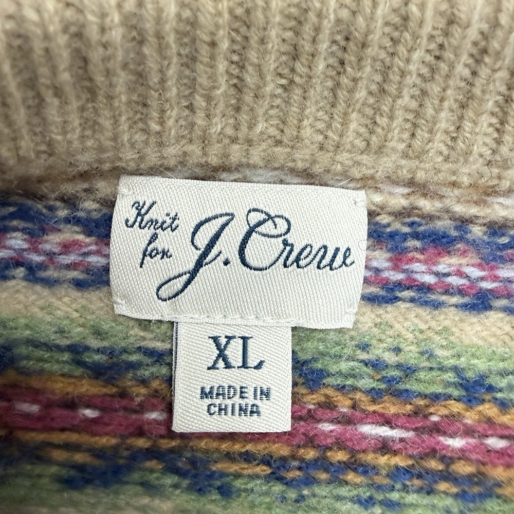 J.Crew Men's 100% Lambswool Nordic Sweater Crewneck Brown Ash Fair Isle Size XL - Picture 7 of 12